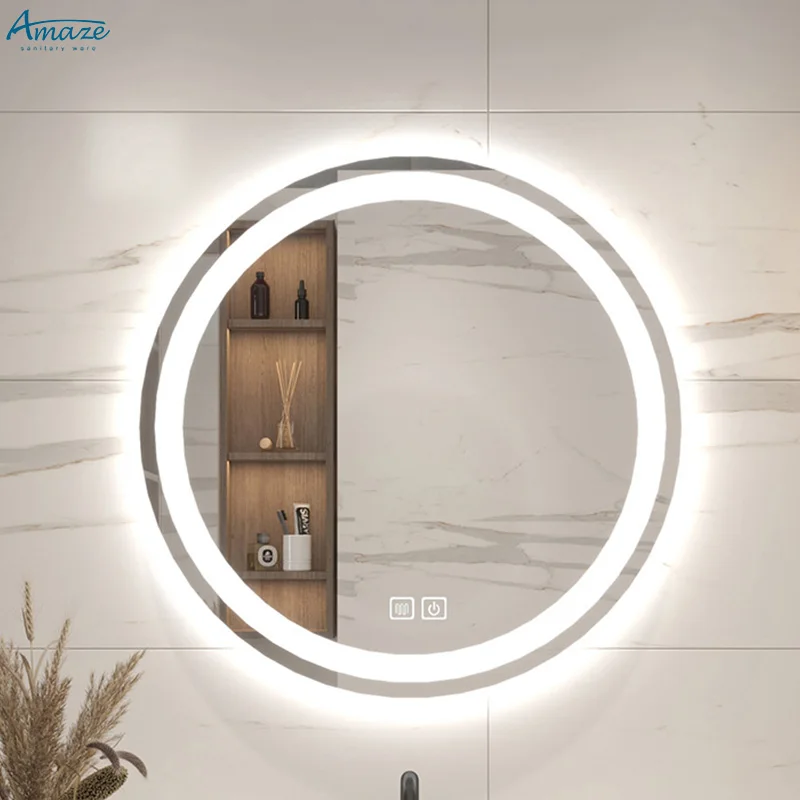 Modern LED mirror bathroom round handwashing toilet makeup smart mirror fog removal hanging wall three-color light mirror