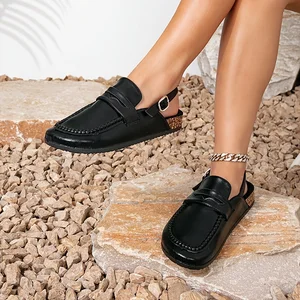Factory Low Moq Women's Flat Shoes Wholesale Genuine Leather Anti slip Women's Flat Sandals Summer