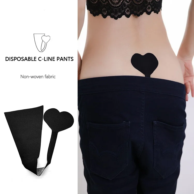 Disposable Polyester and Non-woven Fabric Heart Shape Tail Self-adhesive Invisible Seamless C String Panties for Sexy Women