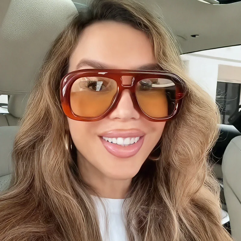 2026 New Fashionable Simple Double Bridge Designer UV400 Large Multi-Color Oversized PC Frame Sunglasses_voghion.com