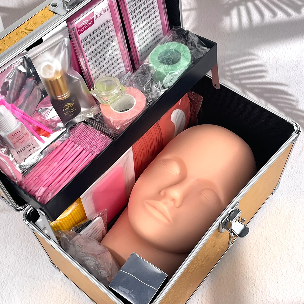 False Eyelashes Training Practice Exercise Kit Makeup Mannequin Head Set Private Label Graft Individual Eyelash Extension Kits