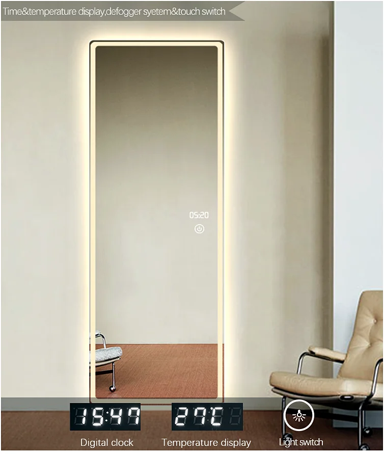 Full Length Large Mirror Body Glass Wall Vanity Illuminated Mirror With