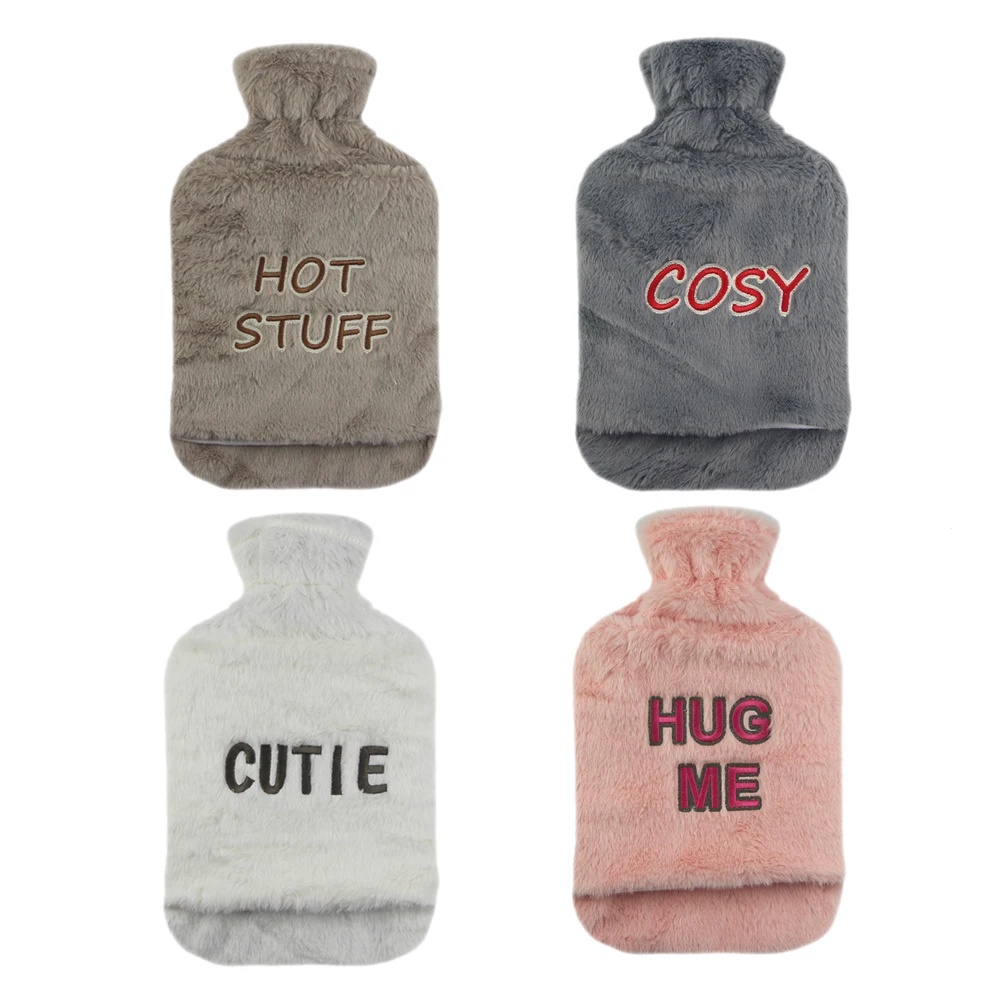 custom 2l fluffy heat pack hot water bottle portable warmer winter with insulating cover and pocket for hands