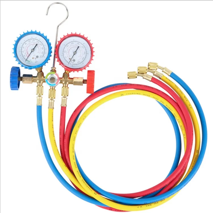 R32 R12 R22 R134A R502 Refrigeration 3-Way HVAC AC Diagnostic Manifold Pressure Gauge Set for Car Air Conditioning Conditioner