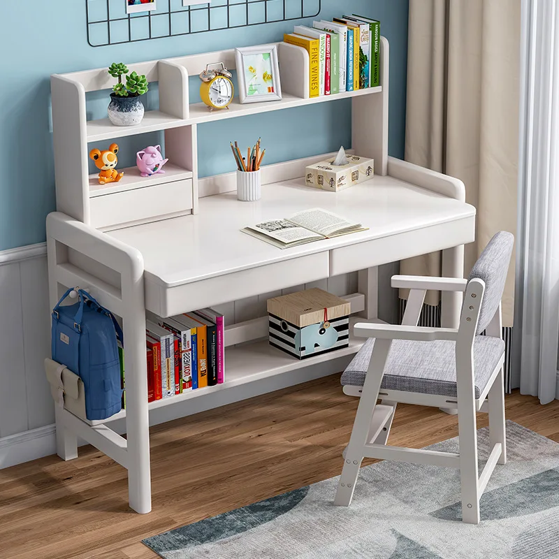 Large Desktop Bookshelf High Quality Solid Wood Single Seat Simple Design  Height Adjustable Children Writing Bedroom Desk