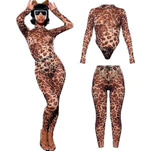 Huilil Custom Logo Leopard High Stretch Shapewear for Lounge Wear Two-Piece Set Bodycon Leggings OEM Sexy Bodysuits for Women