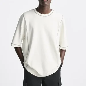 Custom Tshirt Men's 100% Cotton Contrast Trim Tshirt Streetwear Oversized Crewneck Drop Shoulder Heavyweight t Shirt for Men