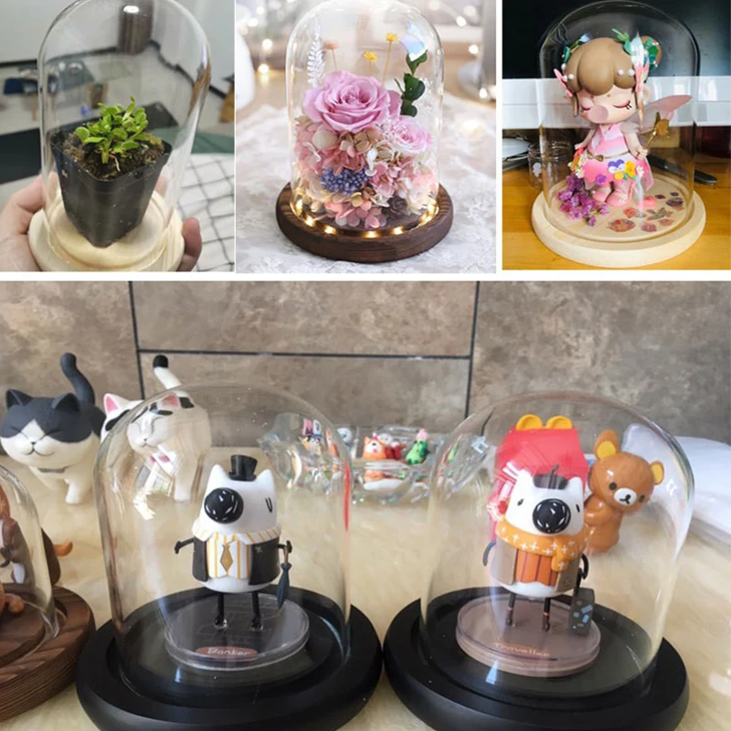 Популярные товары простой стиль вечный цветок цилиндрическая стеклянная крышка с цельной деревянной основой