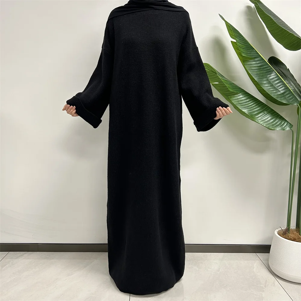 fitted lace wedding dress Two Piece Open Abaya with Slip Black | Modest Co Ords main image 1