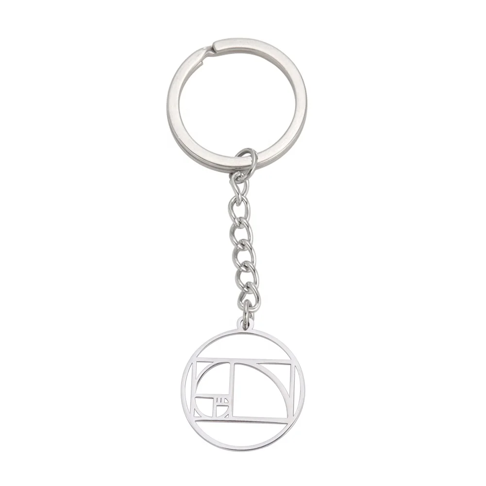 Fibonacci Spiral Pendant Keychain Sacred Geometry Golden Ratio Symbol Stainless Steel Minimalism Keyring for Men Women