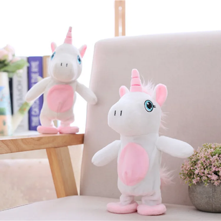 Baby Plush Walking Unicorn Toy Repeat What You Say Electronic Pet White 
