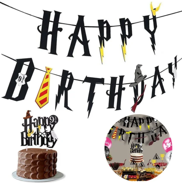 Wizard Party Supplies Cupcake Cake Toppers With Birthday Banner for Harry Themed Wizard Themed Happy Birthday Wizard Party Decor
