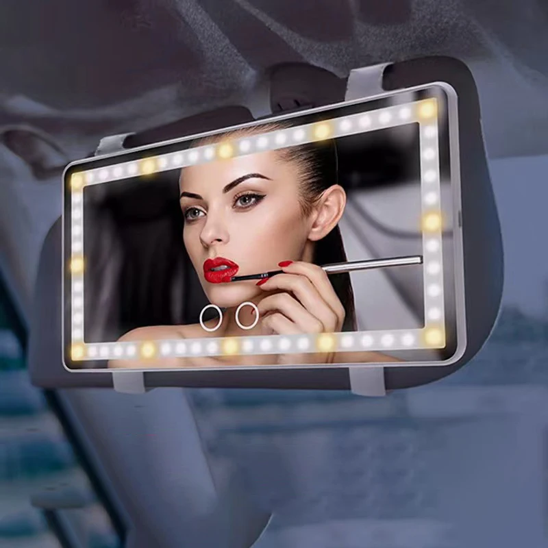 Rechargeable Led Rear View Mirrors Car Sun Visor Vanity Mirror With