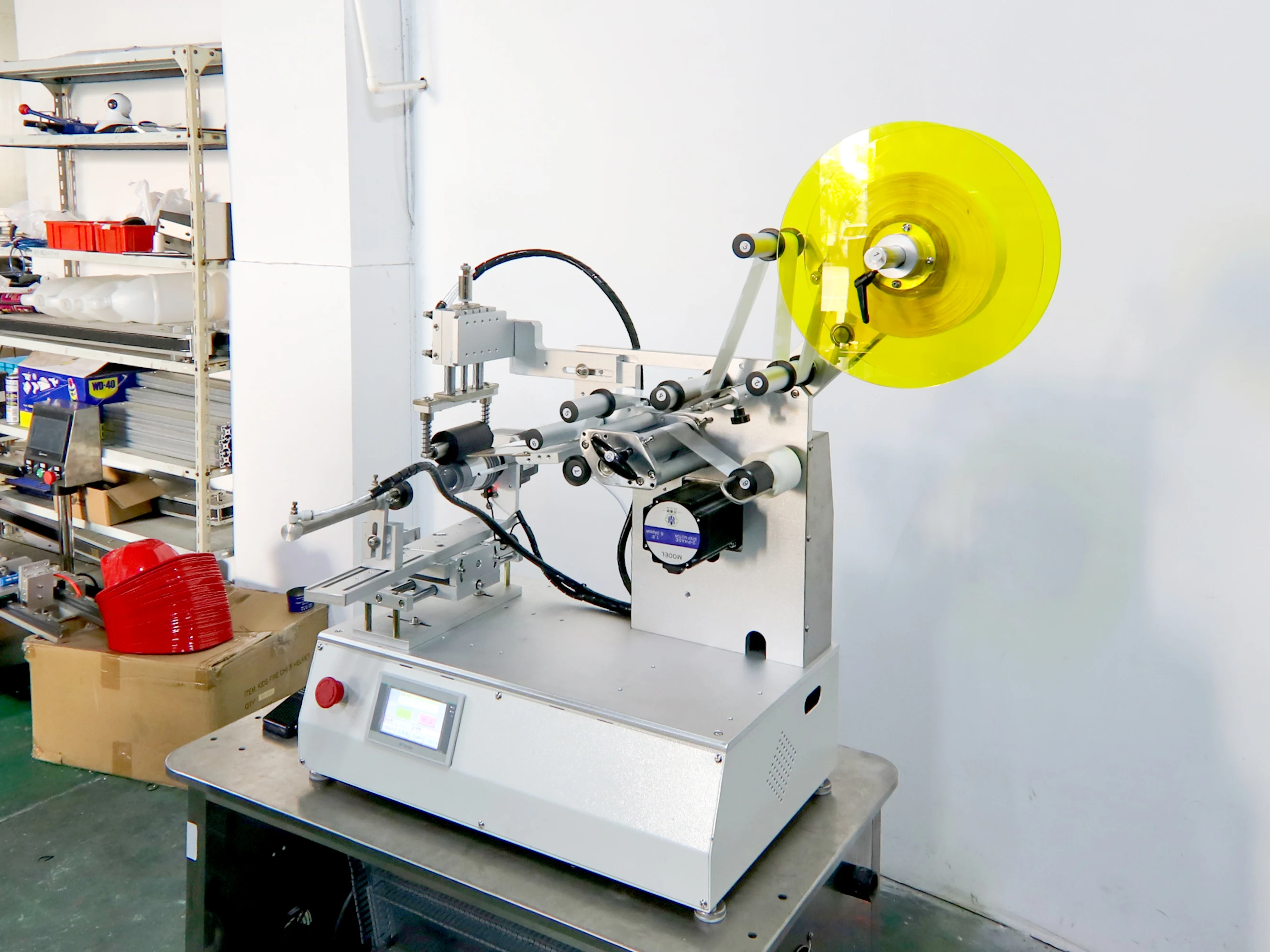 Table Top Wrapper Machine YIMUPACK YM140 Semi Automatic Table Top Wrap Round Label Applicator ...