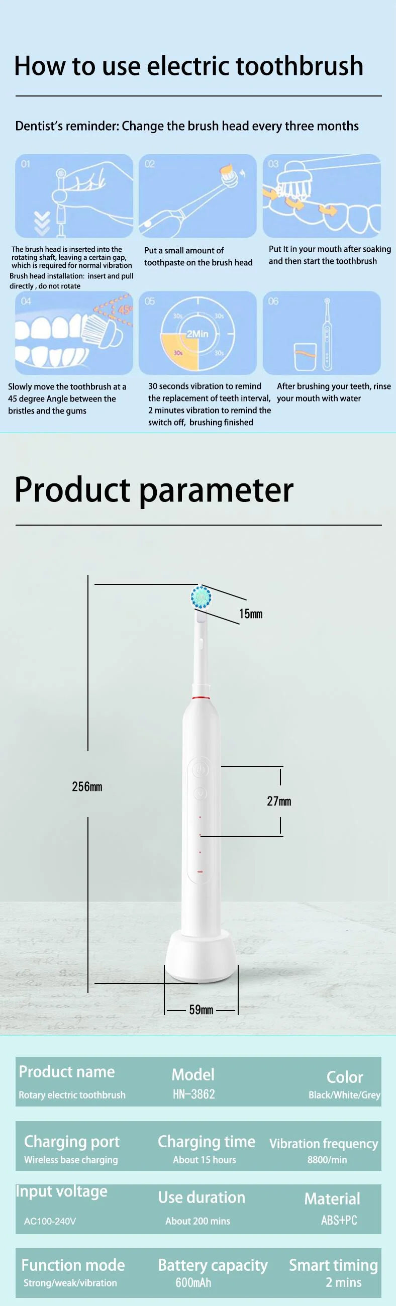Personal Health Care - Oral care - Rotating Electric Toothbrush -5 Modes - Waterproof -30-Day Battery Life -Details