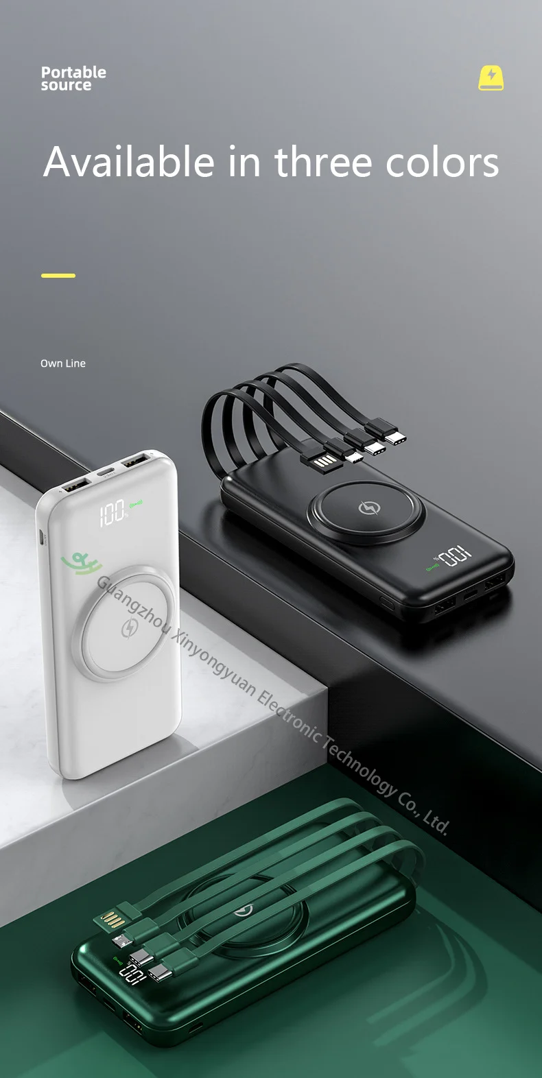Wireless Power Bank with Cable and 10000 Mah Big Capacity Quick Charge