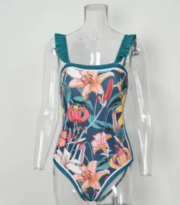 New LNSK Halter Tops Printed High Waisted Bikini One-piece Women's Swimsuit