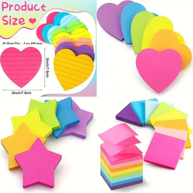 Sticky Notes Creative Cute Heart Set Sticky Note Pad Custom Sticky Notes Star Shape stationery custom memo pad