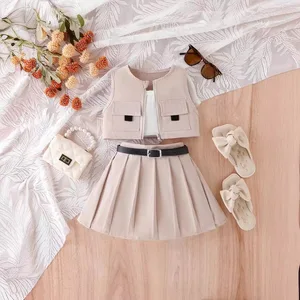 Summer INS Style Street Design Baby Girl Clothing Set Casual Jacket Vest Pleated Skirt Toddler Clothes for Kids