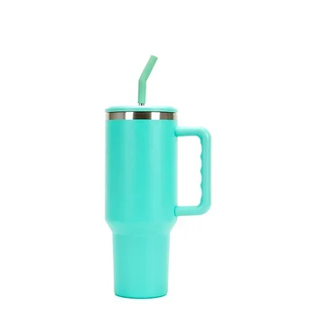 Double Wall Vacuum Beer Mug Travel Outdoor Coffee Cup 40oz Stainless Steel Tumbler With Straw Lid