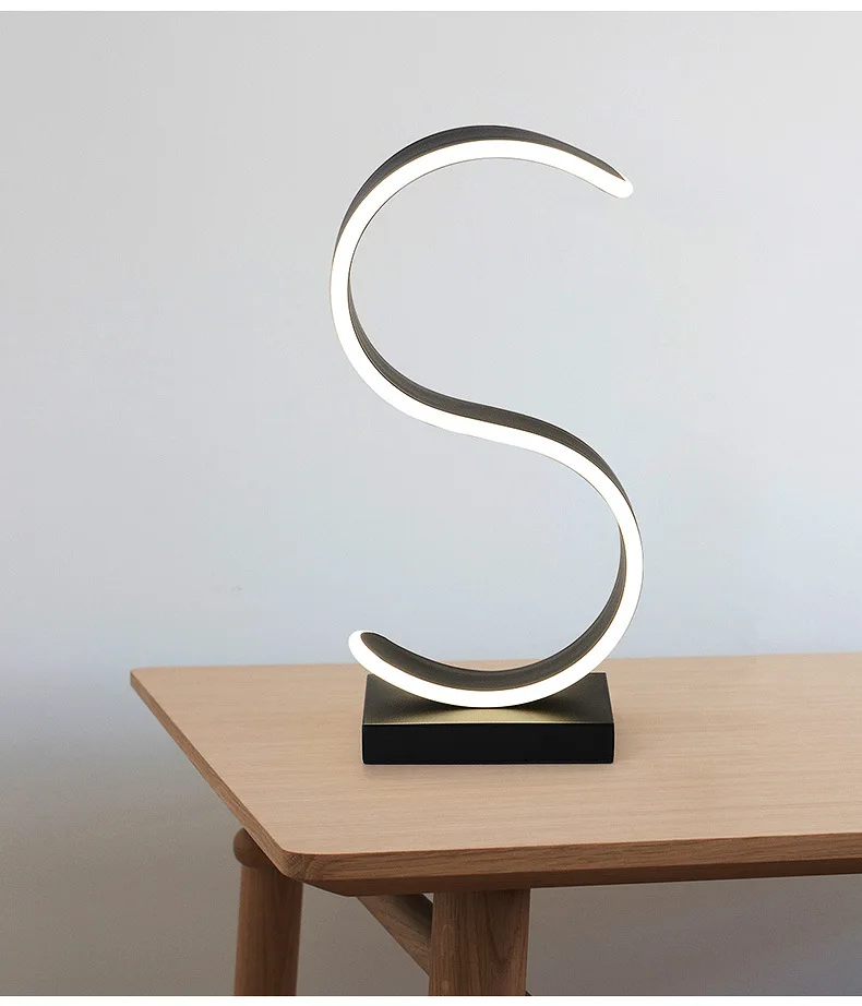 Modern creative S table lamp bedroom living room bedside warm home place S-shaped desk lamp