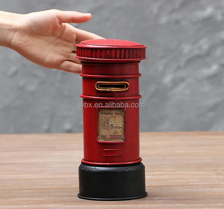 7" Vintage London Red Mailbox Piggy Bank Metal Saving Money Coin Box Gift Decor 
