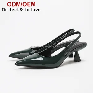 8373-1 Women's Patent Leather Simple Fashion Kitten Heel Sandals Pointed Toe Solid Pattern Height Increasing All Seasons