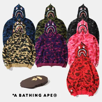 Ape Classic Shark Camouflage Men's hoodie Full zipper cotton French terry fashion Unisexual hoodie jacket