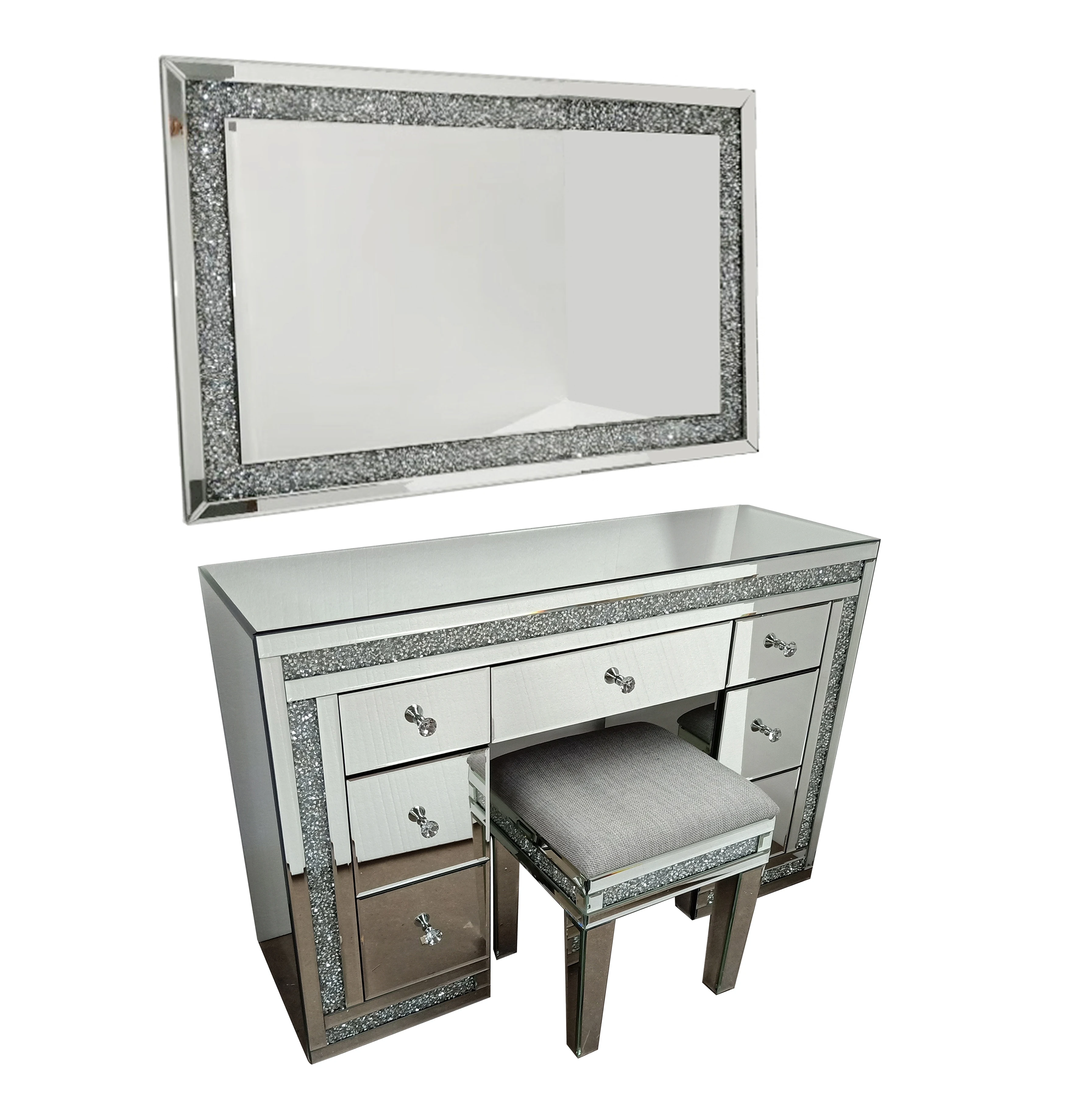 Sparkly Rectangle Crushed Diamond Decorative Bling Wall Mirror