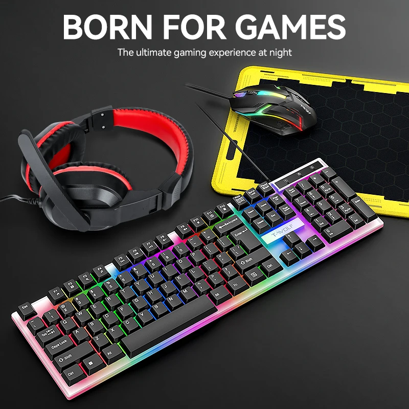 Latest Cheap 4IN1 Gaming Keyboard Combos Teclado Gamer Mechanical Clavier Keyboard Mouse Mousepad Headset Computer Kit