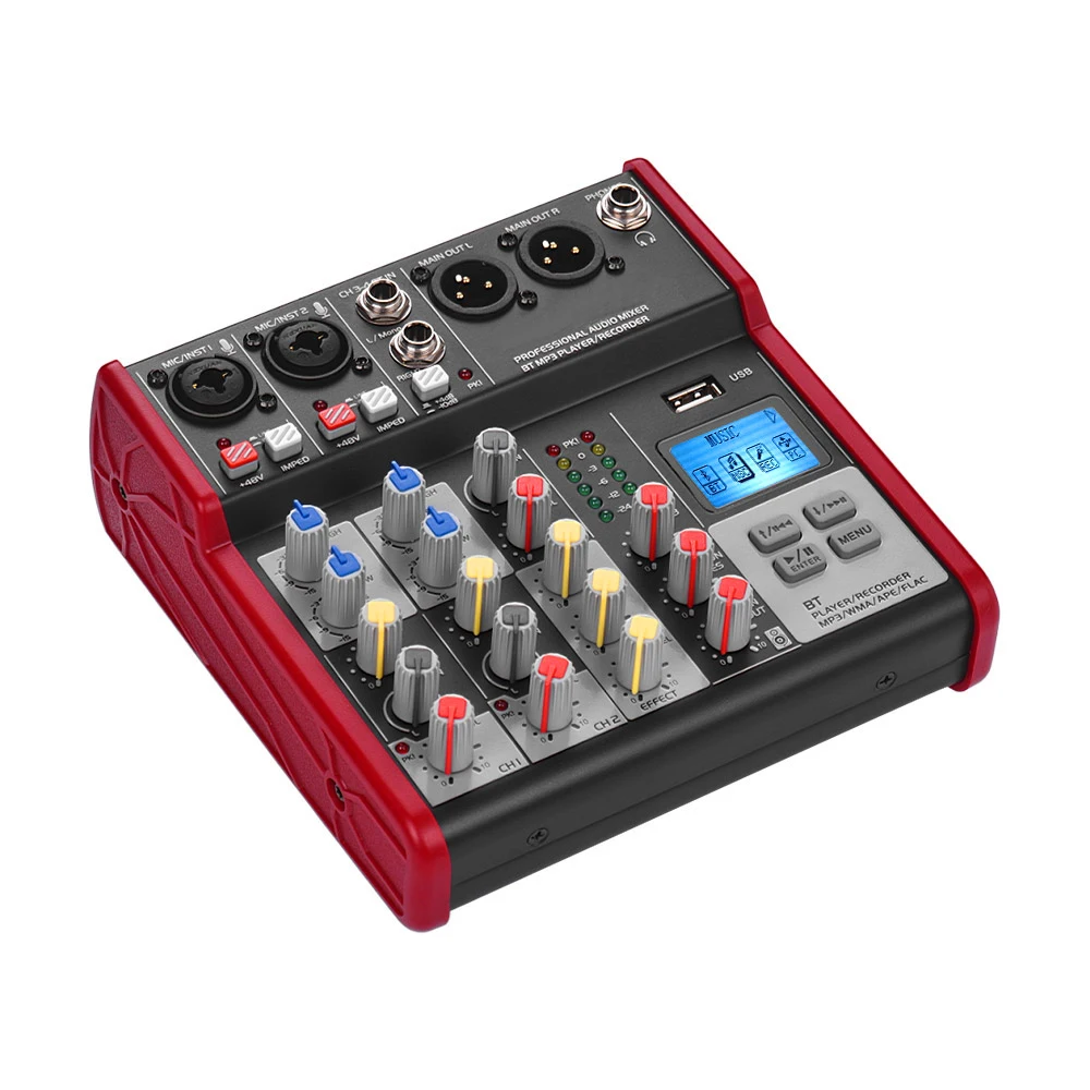 Compact 4-Channel Professional Audio Interface Mixer Console for Live Recording & Song Production