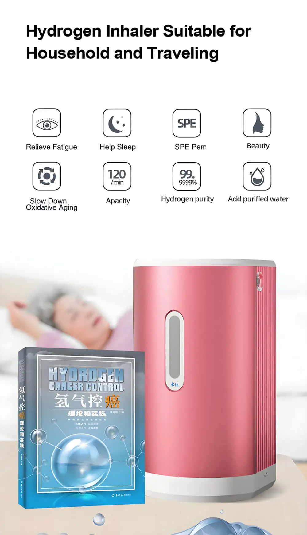 Portable Hydrogen Inhaler with 99.9% Pure Hydrogen 150ml/min Output and 75ml/min Oxygen for Therapy