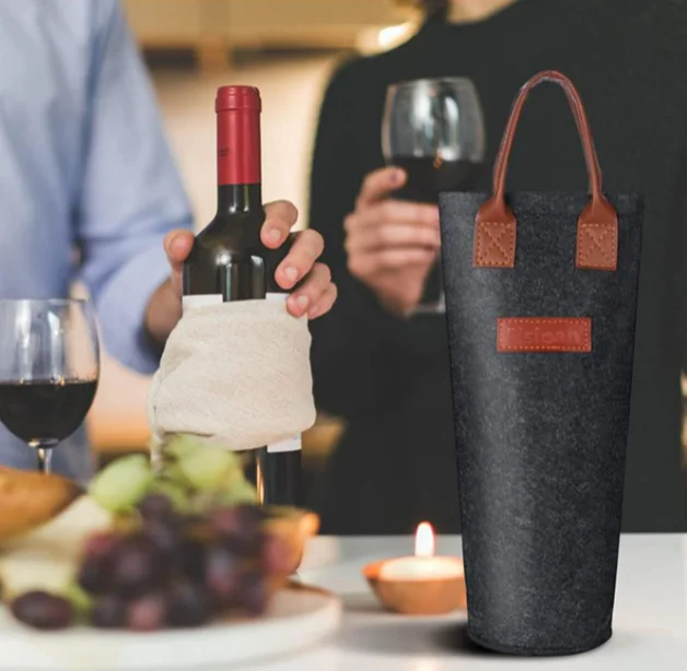 Single Felt Bottle Protection Insulated Wine Tote Bag Portable Thermal ...