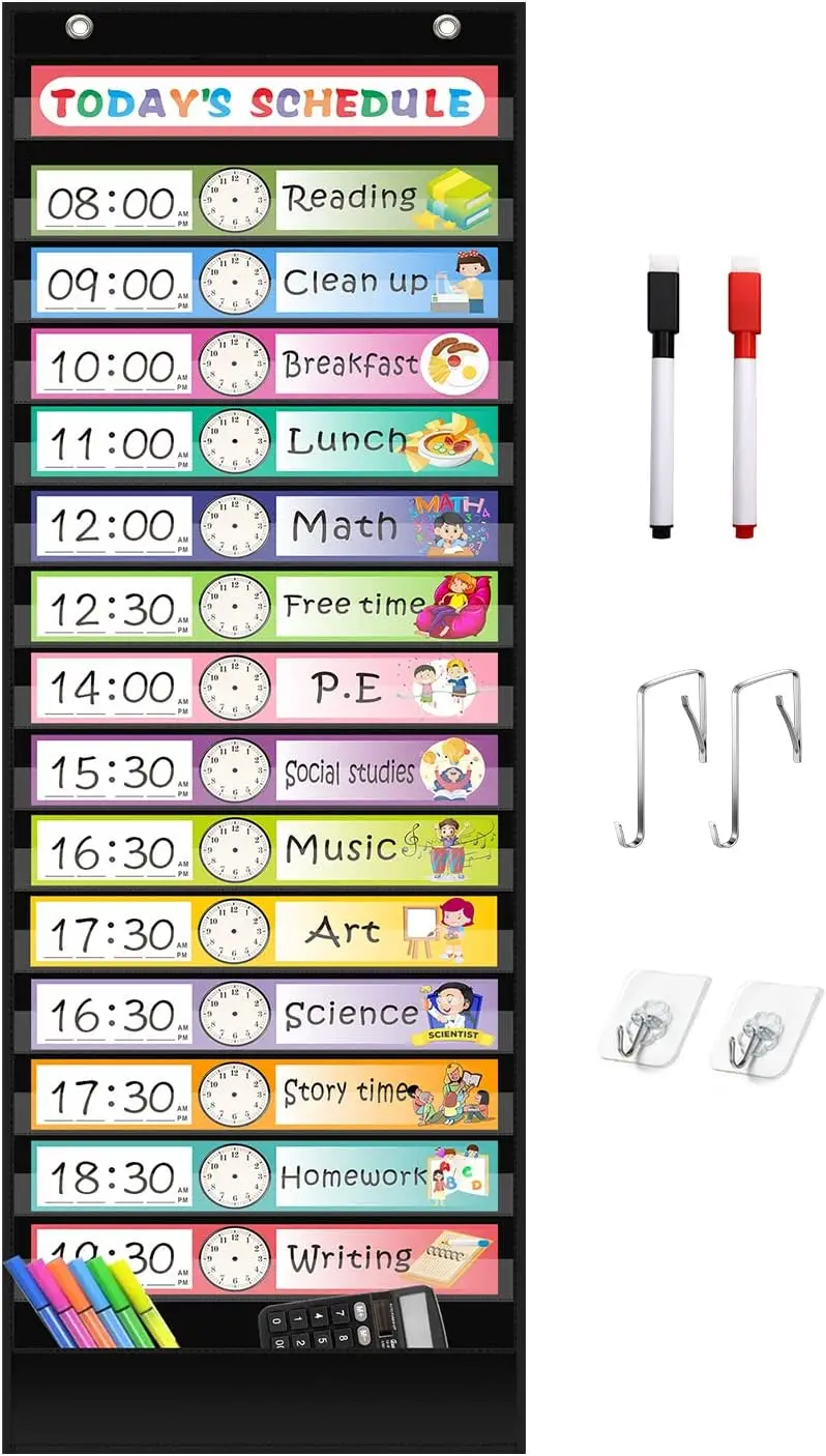 Classroom Organization Chart Daily Schedule Pocket Chart For Kids - 13+1  Pockets With 30 Cards Visual Time Management Daily Schedule Pocket Chart  Visual Time Management Kids, image size:798x1406