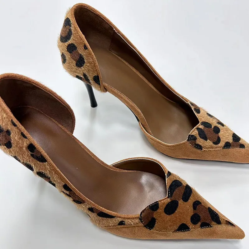 2024 Closed Women Latest Pointed Toe Stiletto Pumps Leopard Pattern Shoes Animal Prints Maillard Ladies Nice High Heel Shoe - Image 3