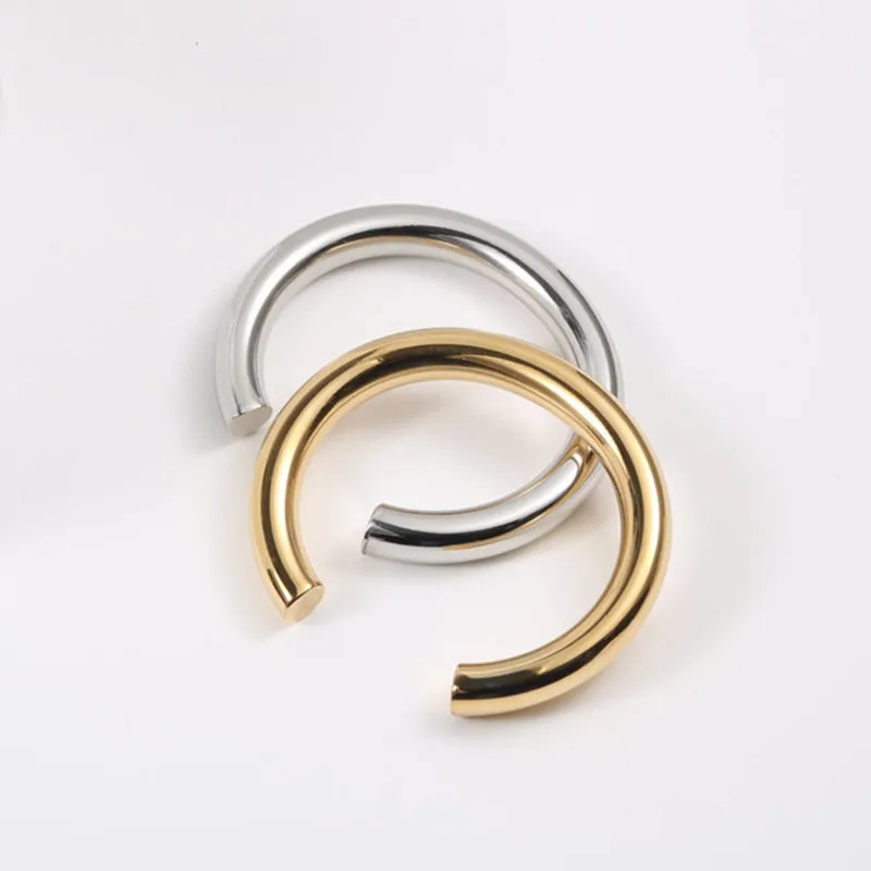 Wholesale Custom Logo Polished Jewelry Women 18K Gold Plated Stainless Steel C Shaped Open Bracelets Bangle