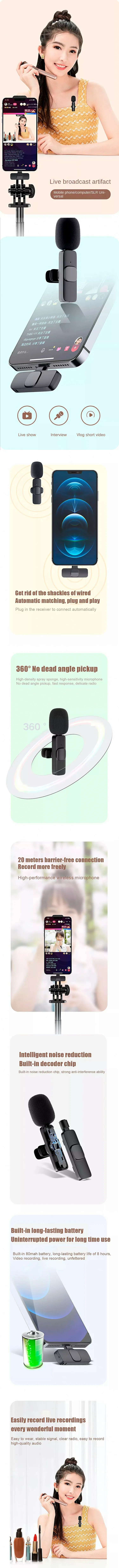 New Product Smart Wireless Microphone M-K8 Suitable for Live Vlog Short Video Interview Lavalier Microphone