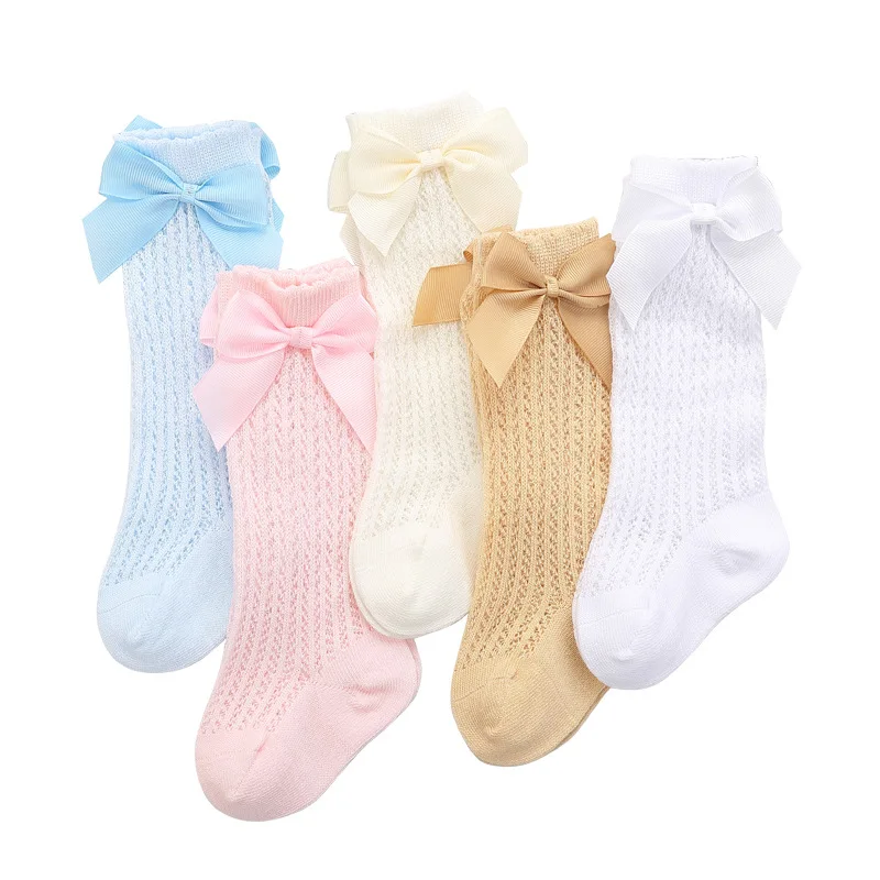Toddler Baby Girl Knee High Long Socks Bow Cotton Casual Stockings Breathable 