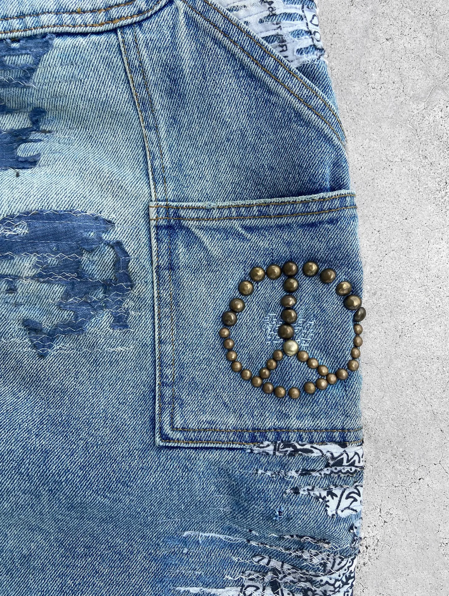 Salati Custom Print Crystal logo Heavyweight Denim Jorts Shorts for Men Distress Baggy Vintage Jeans Double Waist Shorts gallery 3