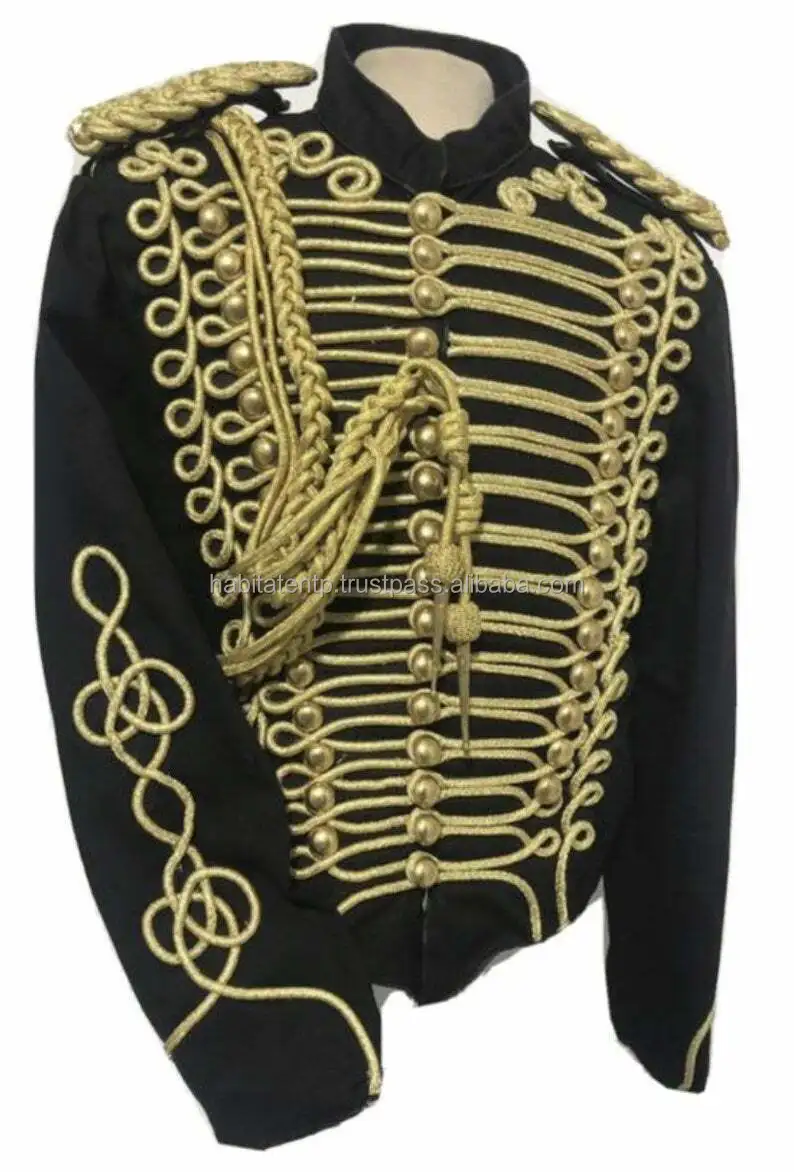 Officers Napoleonic Hussar Black Military Jacket For Men With Gold Cord