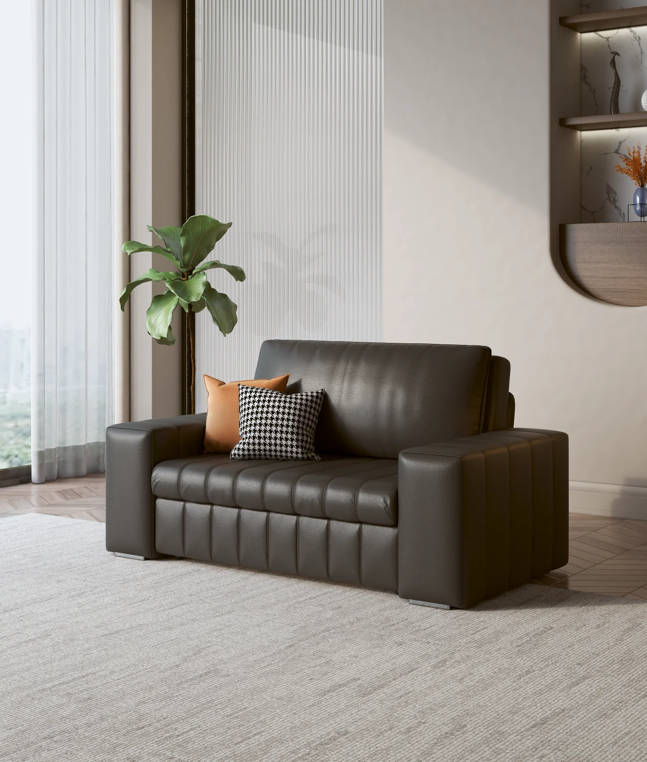 Modern Design Loveseat Living Room Sofa Bed Steel Base Foldable