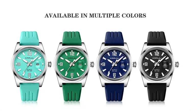 CRRJU 5027 Hot Sell ODM Men Quartz Watch Latest Silicone Band Waterproofing Date Display Simple Classical Casual Watch Design