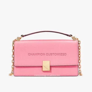 Custom Logo Vegan PU Leather Fashion Pink Crossbody Shoulder Bag Ladies Chain Handbag Purse for Women