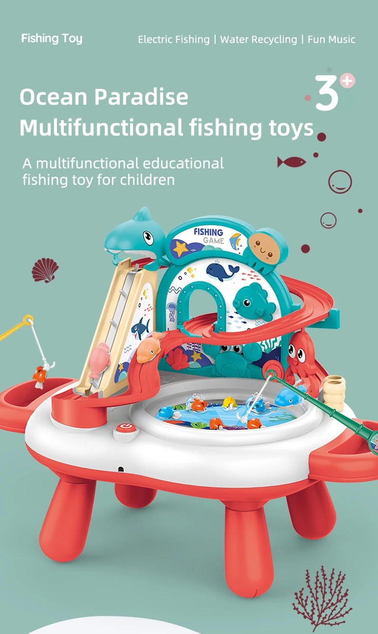 Chengji Interactive Electric Portable Children Funny Kids Plastic Fishing Game Toys Playing Water Go Fishing Platform Toys