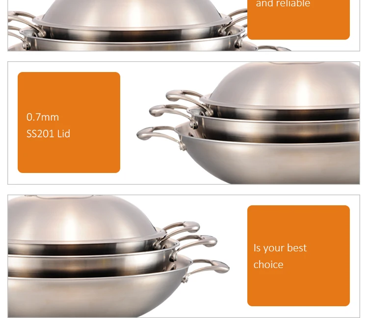 Latest Products Kitchen Wok Set Induction Wok Pan Stainless Steel Chinese Wok factory