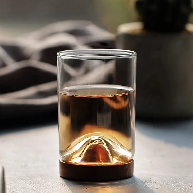 Modern Personalized Transparent Coffee Printing Custom Wooden Holder Glass Tea Cup