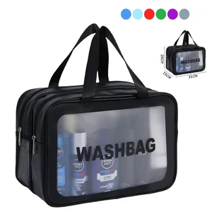 Custom Logo Cosmetic Bag clear Makeup Bag Waterproof PU Toiletry Wash Bag Cosmetic  Travel Toiletries
