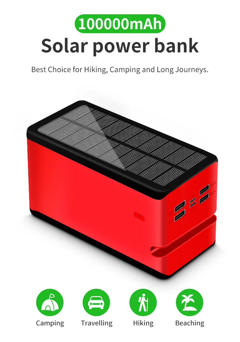 Portable Camping Solar Power Bank 100000mah Ip66 Waterproof 100000mah Solar Phone Charger Buy