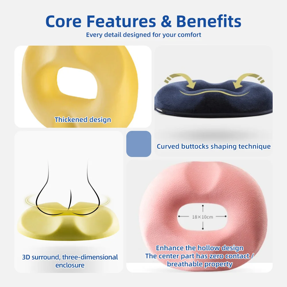 Wholesale Non-Slip Oblong Coccyx Seat Cushion Memory Foam Car/Office C - product detail 4
