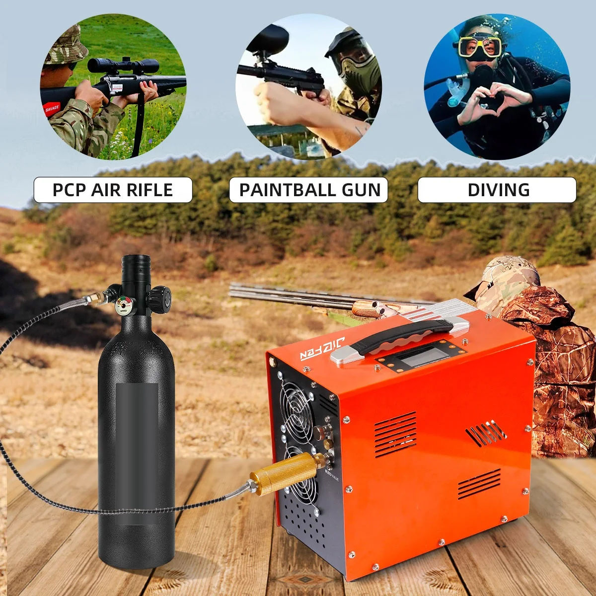 PCP Kompressor TUXING 4500PSI TUXING PCP Luftkompressor 4500PSI/30MPa – Tragbar Mit AC/DC, Auto-Stop, öl-/wasserfrei – Für Paintball, PCP, Tauchen